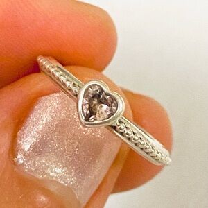 Silver Heart Pandora Ring with Purple Stone
